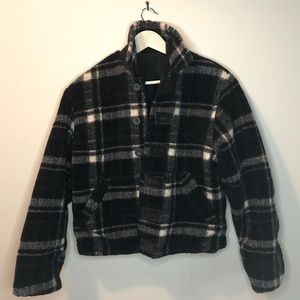 Nine West Genuine Suede Sherpa Plaid Reversible Jacket